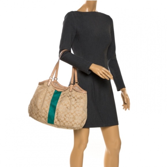 Coach Signature Devin Emerald Canvas Stripe Shoulder Bag - Picture 3 of 12